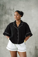 Linen Short Sleeve Shirt - Black
