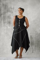 Black Linen Vest and Midi Skirt Set
