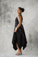 Black Linen Vest and Midi Skirt Set