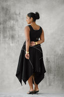 Black Linen Vest and Midi Skirt Set