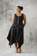 Black Linen Vest and Midi Skirt Set