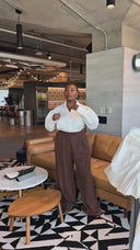 CHOCOLATE HIGH-WAIST TROUSERS