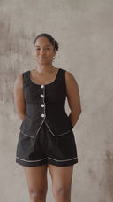Linen Vest - Black